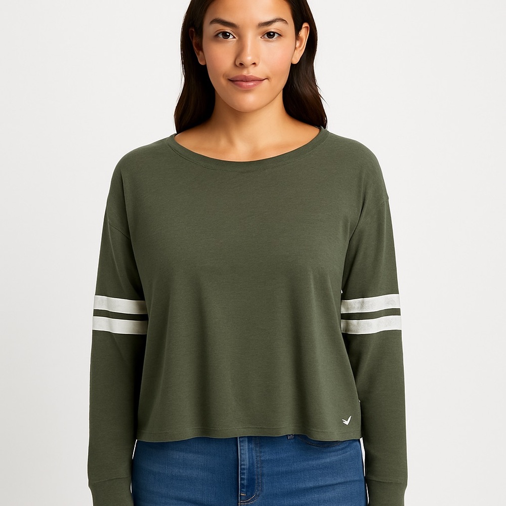 Hollister M Varsity Olive Green Sport‎ Detail Lightweight Long Sleeve Cotton Top